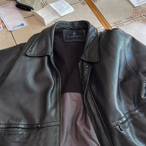 Men’s black, leather bomber jacket, hardly worn. Size XXL.
